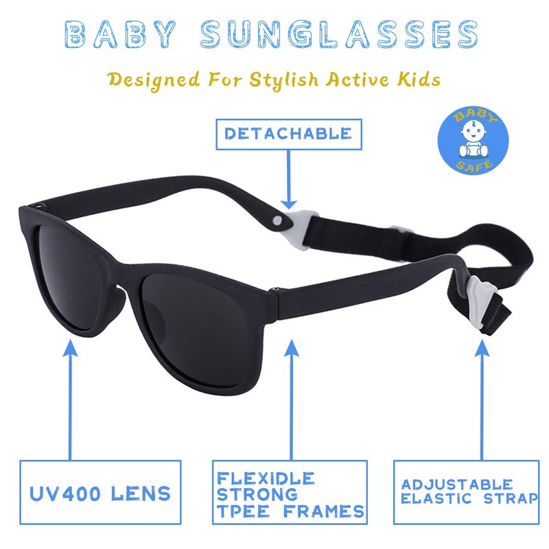 MAXJULI Baby Infant Sunglasses Safe, Soft, With Adjustable Strap 0-24 Months BPA Free (Black/Black) - Image 5